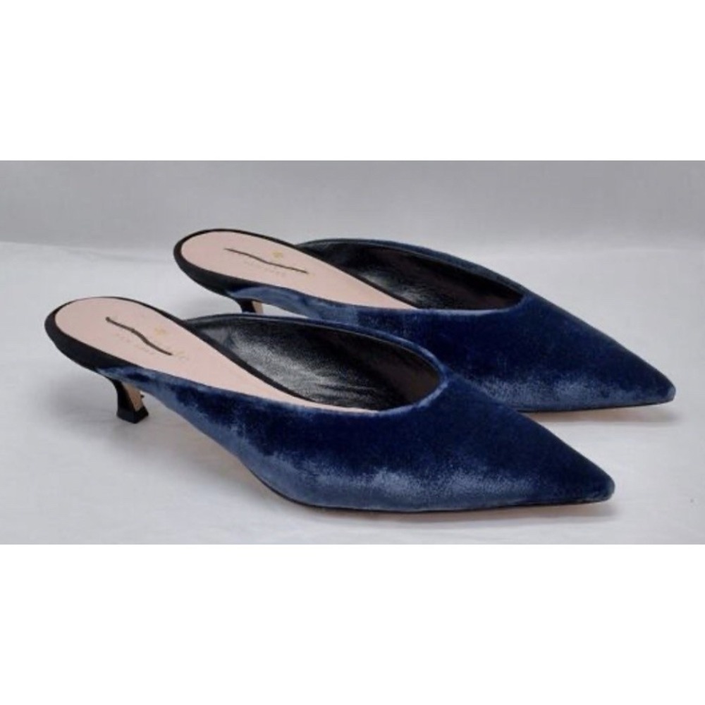the Kate Spade New York Donya blue velvet pointed-toe mule kitten heel Size 8